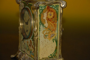 Alfons Mucha großer Bronze Wecker * Feuervergoldet * Frankreich um 1900