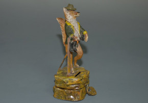 antique metal cast money box * human fox * hand-painted at 1900