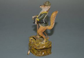 antique metal cast money box * human fox * hand-painted at 1900