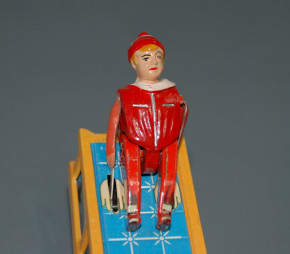 Gescha Bewegungsfigur Junge mit Schlitten Pat.Nr. 57/3 * Made in US-Zone