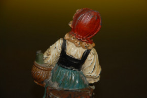 uralte Spardose aus Zinn Hohlguß handbemalt * Rotkäppchen * um 1900