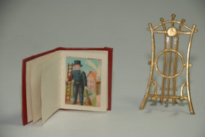 Doll house miniature pictures album with tin stand * rare at 1900-1910