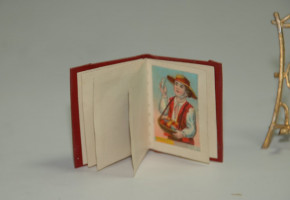 Doll house miniature pictures album with tin stand * rare at 1900-1910