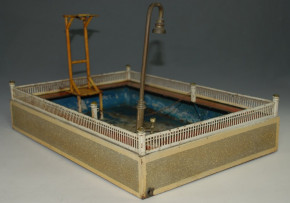 seltene Märklin Badeanstalt mit Sprungturm & Dusche * handlackiert * um 1910-1915