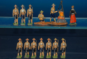 13 antique G. Heyde tin figures * boy scouts scene with campfire * at 1900