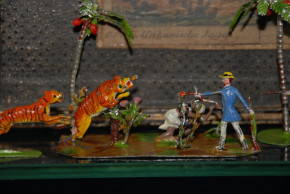 Tin figure scene African hunting into box * Allgeyer Fürth at 1860