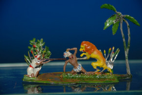 Tin figure scene African hunting into box * Allgeyer Fürth at 1860