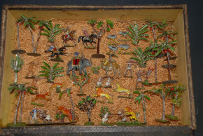 Tin figure scene African hunting into box * Allgeyer Fürth at 1860