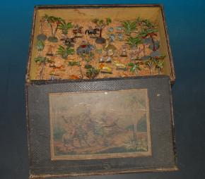 Tin figure scene African hunting into box * Allgeyer Fürth at 1860