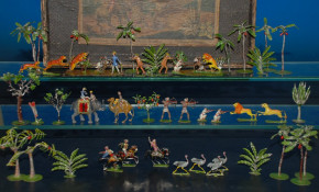 Tin figure scene African hunting into box * Allgeyer Fürth at 1860