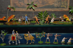 Tin figure scene African hunting into box * Allgeyer Fürth at 1860