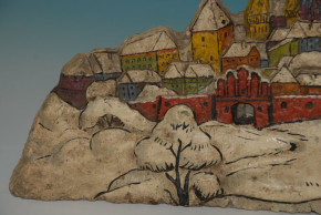 Pappmaché Modell für Zinnfiguren * Mittelalterliche Stadt in Winter * um 1900