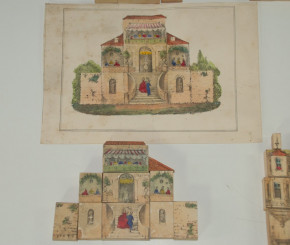 6 antique hand-painted buildings do a jigsaw puzzle * manufactory A. Thomaron Paris * at 1850/1860