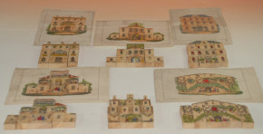 6 antique hand-painted buildings do a jigsaw puzzle * manufactory A. Thomaron Paris * at 1850/1860