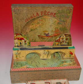 antique children game with clockwork & music box * fishing game * L. Saussine Paris before 1900