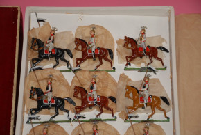 Heyde, Georg tin figures * 12 pieces Prussian Guards du Corps trotting * 1.9 inch figures in box No. 69 * at 1900