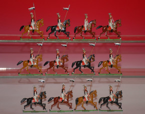 Heyde, Georg tin figures * 12 pieces Prussian Guards du Corps trotting * 1.9 inch figures in box No. 69 * at 1900