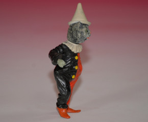 Heyde tinfigur * Bobble-headed cat as a clown - Pirot * at 1900