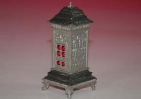 antique dollhouse pewter stove painted & glazed * c. 1860/1880