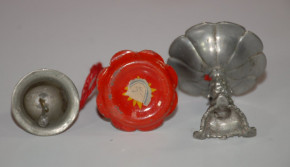 3 x antique dollhouse accessories * sheet birdcage, bell & bowl * at 1860/1880