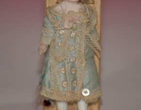 antique dollhouse doll with silk dress & hat * Mignonette c. 1860/1880