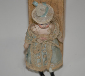 antique dollhouse doll with silk dress & hat * Mignonette c. 1860/1880