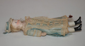 antique dollhouse doll with silk dress & hat * Mignonette c. 1860/1880