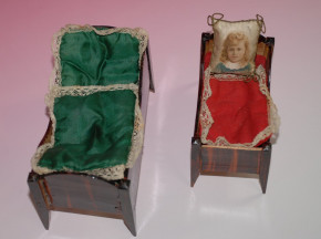 2 antique dollhouse beds from the late Biedermeier period * 1860/1880