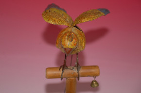 antique automaton with clock winding * Tin bird parrot on pole * Fa. Günthermann at 1900