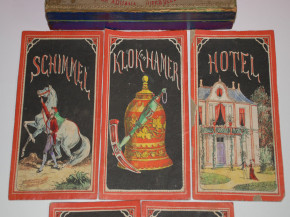 uraltes Kinderspiel * Glocke & Hammer * Litho. & Handcolor. um 1860/1870