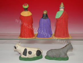 5 large antique nativity figures * 3 sacred kings, ox & donkey * at 1880