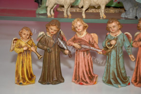 small nativity figures with paper mache figures and 8 musical angels * at 1900