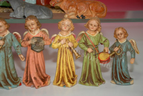 small nativity figures with paper mache figures and 8 musical angels * at 1900