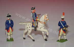 Heyde pewter figures * old Fritz on horseback, officer & drummer * around 1900