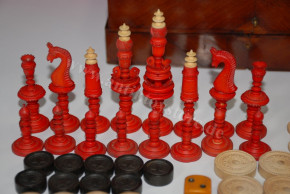 antique game magazine with chess pieces from leg & game board * rarely at 1850/1860