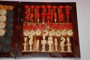 antique game magazine with chess pieces from leg & game board * rarely at 1850/1860