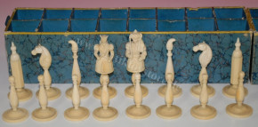 antique Biedermeier chess set in box * rare at 1840/1850