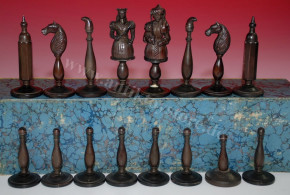 antique Biedermeier chess set in box * rare at 1840/1850