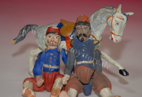 Papier-mâché toy * 2 French soldiers and horse * at 1890