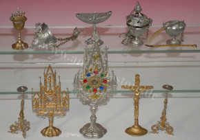 antique dollhouse miniature altar tin accessories * 17 parts handpainted * at 1900