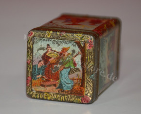 antique miniature shop tea tin with Asian motifs * C.A. Kornbeck Ulm at 1900