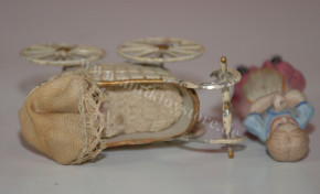 antique dollhouse pram with 2 porcelain dolls * at 1900