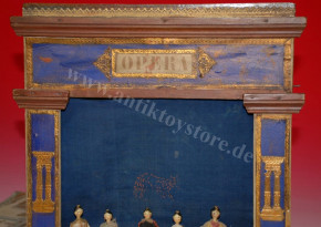 rare antique Biedermeier OPERA theater with 5 Grödnertal wooden dolls * at 1850/1860