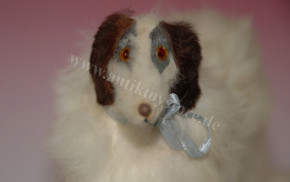 Bersoi doll dog Candybox made of paper mache with real fur & glass eyes * german at 1900