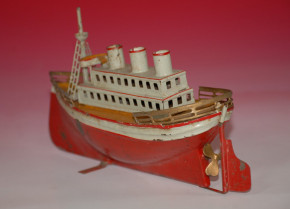 Tin ship with clockwork * steamer hand painted * at 1910