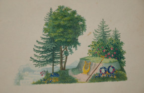 Biedermeier Freundschaftsbuch mit 4 handgemalten Bilder in Schober * ab 1841