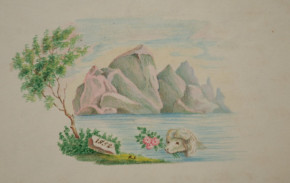 Biedermeier Freundschaftsbuch mit 4 handgemalten Bilder in Schober * ab 1841