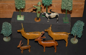 antique Seiffen hunting scene, tire animals with Karl Müller figure * at 1900/1920