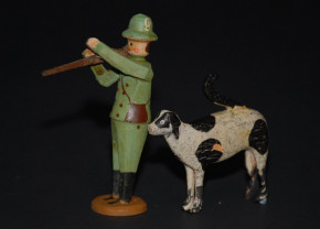 antique Seiffen hunting scene, tire animals with Karl Müller figure * at 1900/1920