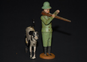 antique Seiffen hunting scene, tire animals with Karl Müller figure * at 1900/1920